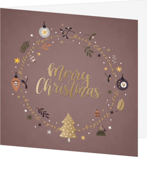 Mix & Match Kerstkaart - Cirkel van kerst-icoontjes met gouden details